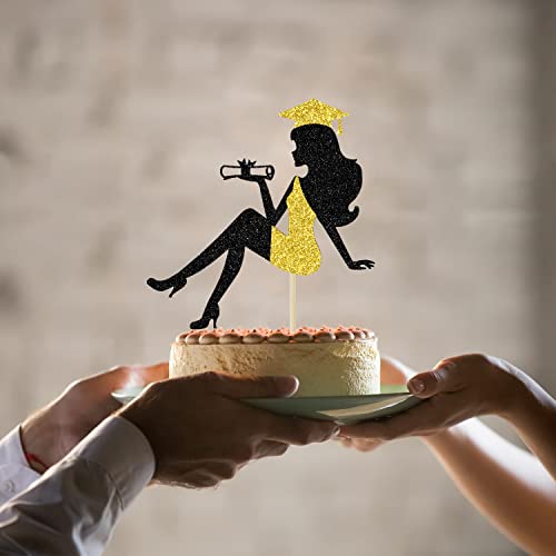 Unoggsor Graduation Cake Topper 2022, Girl Topper, Congrats Grad Decor, Girls Party Decorations, Black And Gold Glitter #TOP3
