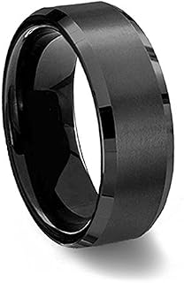 Gemini Black Groom Bride Comt-Fit Beveled Edge Plain Wedding & Ttianium Ring Men