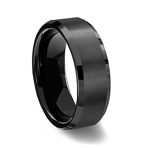 Gemini Black Groom Bride Comt-Fit Beveled Edge Plain Wedding & Ttianium Ring Men