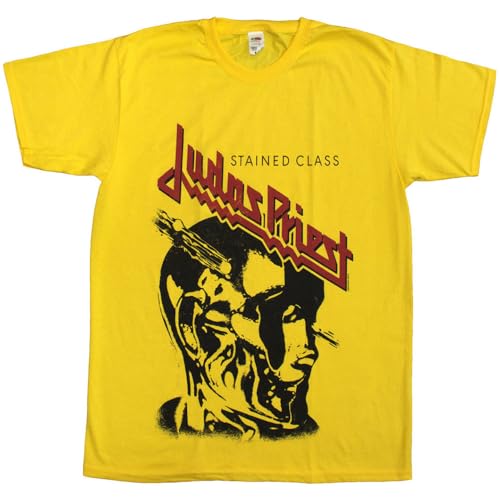 Judas Priest T Shirt Stained Class Vintage Head Band Logo Official Mens Yellow XL
