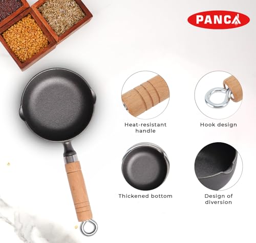 Image of PANCA Cast Iron Tadka Pan | 4 Inch Pre-Seasoned Tempering Pan for Dal & Spices | Gas & Stove-Friendly, 450g Heavy Duty Vaghar /Chounk Pan | 100% Toxin-Free Naturally (Round)