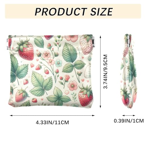 Strawberrys and Leafs Coin Purse Leather Pouch Change Purse, Squeeze Coin Pouch for Cards, Keys & Lipsticks, Unisex3