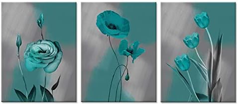 ZingArts 3 Pieces Canvas Wall Art Prints Blue Flower Painting Elegant Poppy Tulip Platycodon Floral The Picture Print On Canvas for Living Room Home Decor Framed Ready to Hang 12x16inchx3pcs