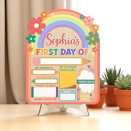 Personalized First and Last Day of School Chalkboard Sign – Dry Erase Reusable Back to School Board for Students – Must-Have Supplies & Photo Signs for Kindergarten & Pre-K, Style 01