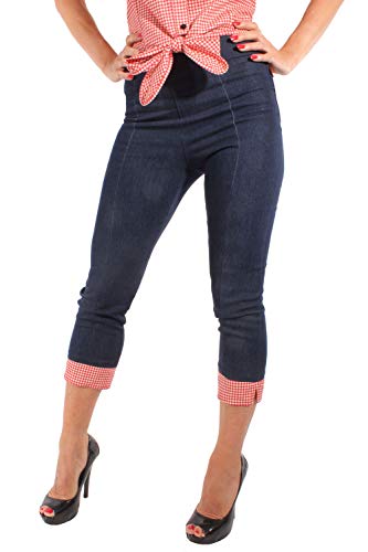 SugarShock Denim Rockabilly High Waist Gingham Caprihose Karo Jeans Capri Hose L Cover