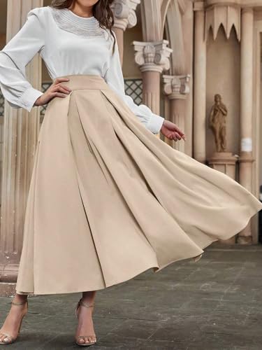 Women's 2025 Summer Casual Long Skirts Elegant Solid Color High-Waisted Maxi Skirt4