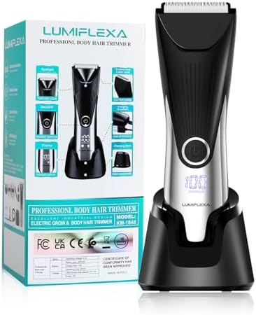 Body Hair Trimmer, LED Display, 6500 RPM Motor Manscaper for Men, 3 Adjustable Combs, USB & Dock Charging, IPX7 Waterproof Body Hair Groomers, Wet or Dry Use for Groin/Legs/Chest