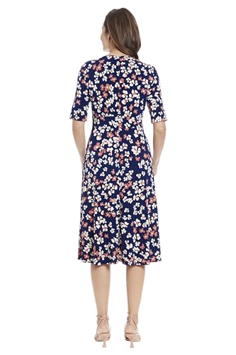 London Times Womens Inset Waist Midi Short Sleeve3