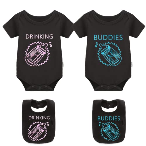 Image of YSCULBUTOL Baby Twins Bodysuit Drinking Buddies Newborn Baby Romper Twins Boy Girl Matching Outfits Triplets Set