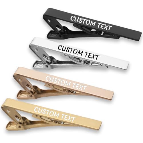 Personalized Tie Clips for Men, Custom 4-Pack Tie Bars Set with Engraved Name, Includes Tie Pins and Gift Box – Ideal for Father’s Day, Groomsmen, Graduation