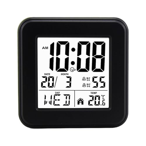 ベッドサイド電池式 LCD デジタル目覚まし時計日付曜日温度 12/24 時間音声制御バックライトスヌーズ静かな旅行時計