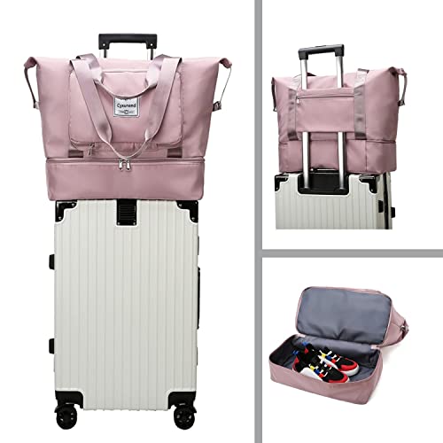 Large Capacity Folding Travel Bag Overnight Bags For Women,Weekender Duffle Bags with shoe compartment Portable Lightweight Bag4