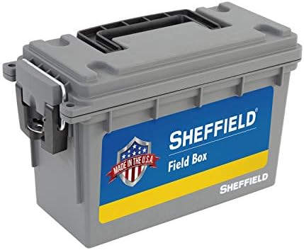 Sheffield 12628 Field Box, Pistol, Rifle, or Shotgun Ammo Storage Box, Tamper-Proof Locking Ammo Can, Water Resistant, Made in The U.S.A, Stackable, Gray