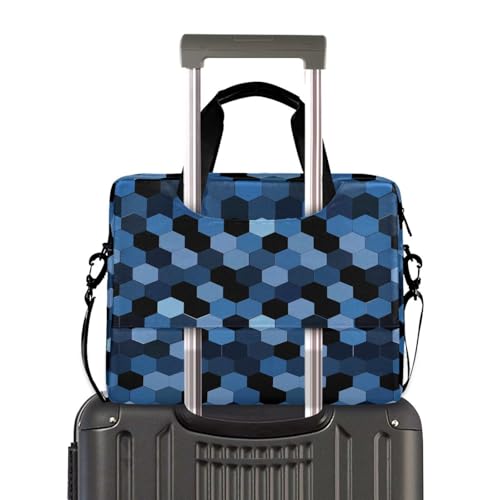 Bolso para laptop con asa y correa azul hexagonal miniatura 4