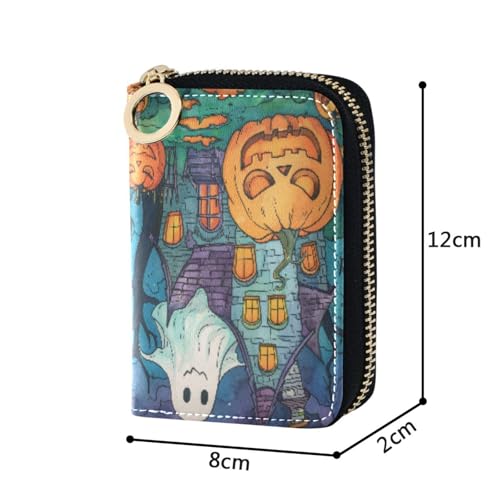 RFID Credit Card Holder Halloween Castle Bat Leather With Zipper Card Case Wallet for Women Girls4