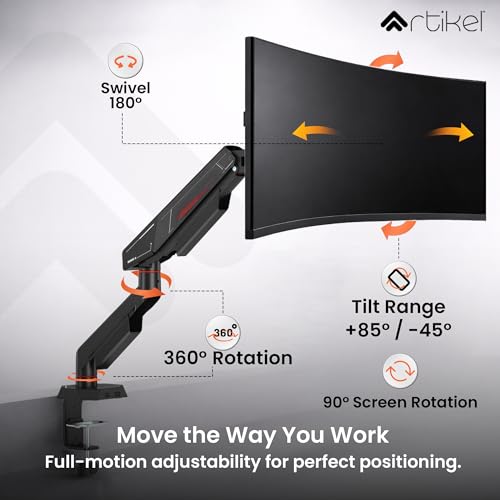 Image of ARTIKEL Armour Monitor Stand for Desk Mount Adjustable Spring Assisted Single vesa Monitor arm for Table with Full Motion arm with C Clamp Grommet Mounting Base Computer Monitor Stand Upto 40 inches