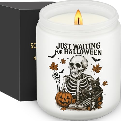 Halloween Decorations - Pumpkin Scented Candles Fall Decorations for Home JUST Waiting for Halloween Skeleton & Spooky Candle Fall Candle Gift Gothic Vintage Party Decor Thanksgiving Gifts