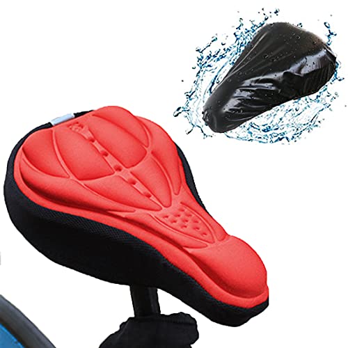 CZ-XING 3D Bike Seat Cover Cushionï¼Œwith Waterproof Dust Proof Covers Shock Absorption Mountain Bike Saddle Foam Padded Seat Cushion for MTB Exercise Bicycle Road Bike Cycling Narrow Seat Pad (Red)
