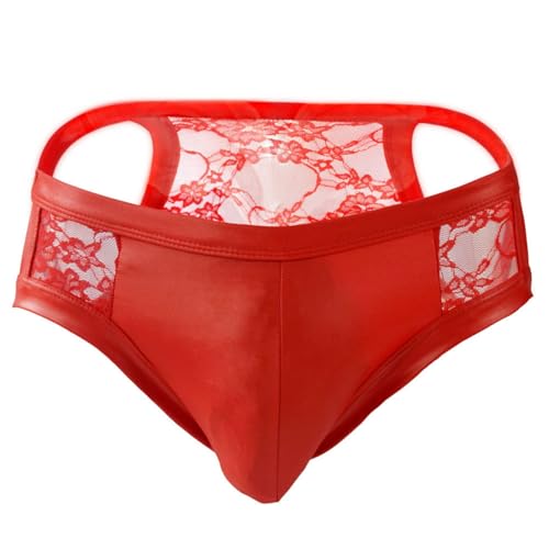 Sexy Mens Lace Underwear Briefs with Transparent Lace Back Hallow Out Male Underpanties