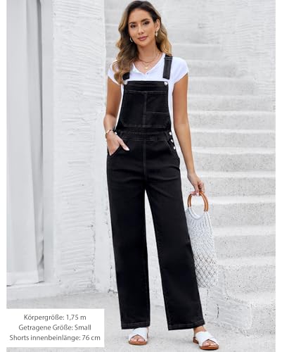 Vetinee Jumpsuit Schwarz Overall Herbst Schwarz Größe L passt für EU 42-44