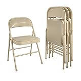 COSCO Essentials Vinyl Padded Seat & Back Folding Chair, Double Braced, 4 Pack, Antique Linen