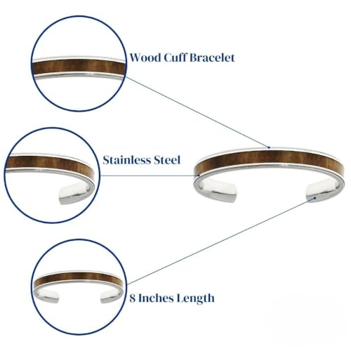 Pulsera para hombre acero inoxidable con incrustación de madera miniatura 5