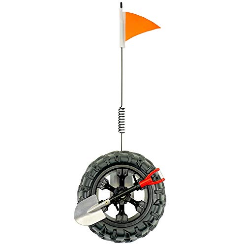 Image of CB Miniature Spare Tire Flag Shovel Creative Off-Road Mini Rigs Build For Car Automotive Styling, Body Shop Decoration, Black Wheel-Safety Flag