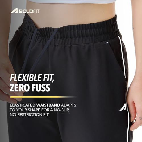 Image of Boldfit Track Pants for Women with Contrast Piping,Lightweight Poly Terry Fabric,Elastic Waistband, Side Slant Pockets,Regular Fit Gym Track Pants for Woman Athletic Gym,Running & Casual Wear Joggers