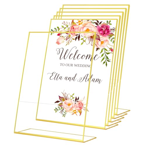 Lot 6 Présentoirs Table A4 Dorés - Supports Menu Plexiglass Forme L Pour Photo Mariage