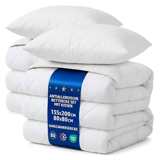 Bettdecke Ganzjahresdecke 135 x 200 cm Schlafdecke - Steppdecken warm für Allergiker Steppbettdecke weiß hypoallergen Set: 2 X Weiße Bettdecke mit 2 Stück Kissen 80X80