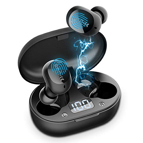 True Wireless Earbuds Bluetooth 5.0 Headphones, SOMIC TWS Earphone in Ear Stereo Headset with CVC 8.0 Noise Reduction Mic 24Hrs Play Earbud with Charging Case, Touch Control,Waterproof for Sport Black