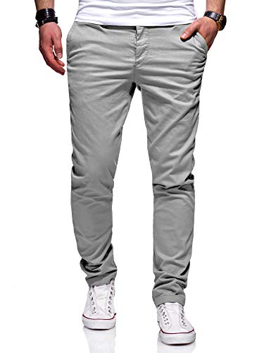 behype. Herren Basic Chino Jeans-Hose Stretch Regular Slim-Fit 80-0310,Hellgrau,32W / 32L