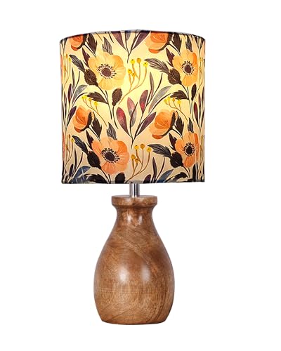 Image of Homesake Wooden Table Lamp | Handcrafted Bedside & Living Room Lamp | E27 Holder with Bulb Included | Warm Light | Desk Nightstand Light, Decor Lamp for Bedroom, Study & Home Decor Leaf and Flower