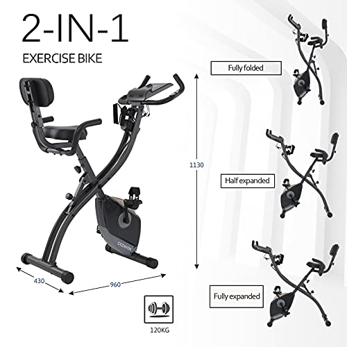 CEZAVOK Bicicleta Estática Magnética Bicicleta Fitness en Casa Plegable con Altura y Resistencia Magnética Ajustables con Pantalla LCD y Asiento con Respaldo