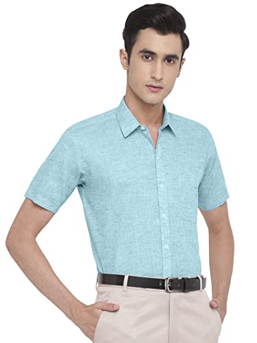 Image of GHPC Cotton Linen Plain Solid Half Sleeves Regular Fit Formal Shirt for Men