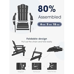 KINGYES Folding Adirondack Chair Set of 4, HDPE All-Weather Folding Adirondack Chair, Grey KINGYES Folding Adirondack Chair Set of 4 HDPE All Weather Folding Adirondack Chair Grey