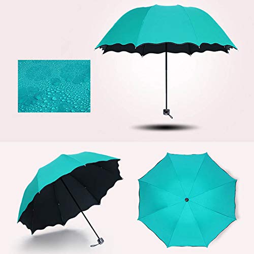 Carre Mark Arrugas Paraguas Bloom Flores en el Agua de Lluvia Resistente al Viento Protección Solar para Outdoor Sports Anti UV de sombrilla Verde