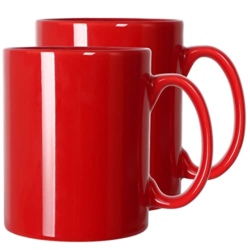SHOWFULL Extra Large Coffee Mugs, 22 OZ Coffee Mug Set of 2, Smooth Ceramic Boss Cups, Big Capacity and Large Handle, for Dad Men Red
