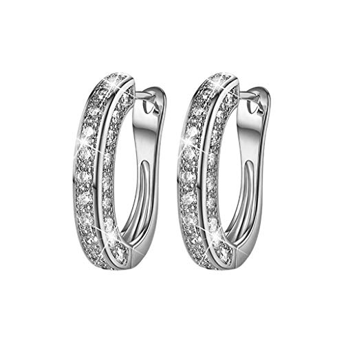 FunDiscount 14K Gold Plated Cubic Zirconia Huggie Hoop Earrings, 925 Sterling Silver CZ Simulated Diamond Gemstone Small Hoops Earring Stud Bohemian Large Half Ring Earrings Statement (Silver)