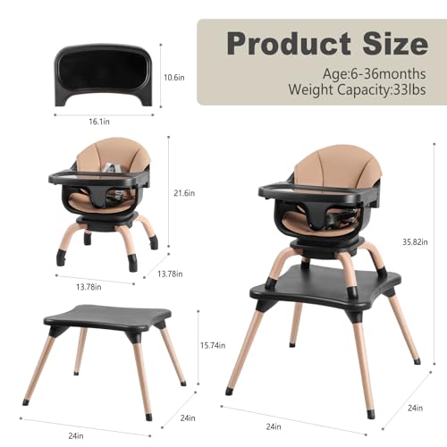 Image of Baby High Chair, 7 in 1 Convertible High Chairs for Babies and Toddlers, Kids Learning Table, Building Block Table, Toddler Dining Chair with 360 Rotating Seat, 5-Point Safety Harness (Black)