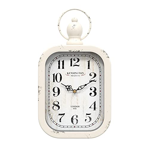 Menterry Reloj de Pared Retro Europeo Ovalado, Diseño Antiguo, Estilo Vintage, Relojes de Pared Silenciosos para Cocina, Dormitorio, Casa de Campo, Oficina (Rectangle White)
