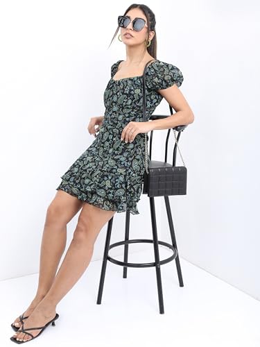 Image of Tokyo Talkies Women's Three-Quarter Sleeves Sweet Heart Neck Printed Dresses | Stylish Dresses | Casual Dresses