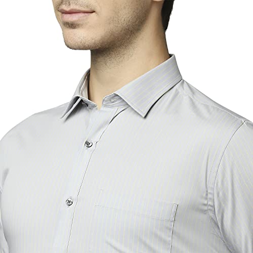 Image of Park Avenue Men's Cotton Blend Stripe Pattern Slim Fit Semi Cutaway Collar Full Sleeve Formal Shirt