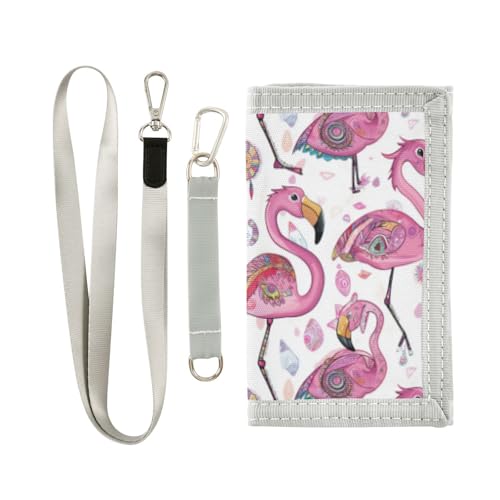 Wusikd Pink Flamingos Boho Kids Wallet for Boys Girls Cute Toddler Trifold Wallet Novelty Wallet for Teens Women Men