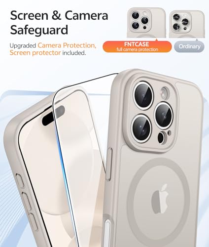 Image of FNTCASE for iPhone 16 Pro Max Case: [Compatible with Magsafe] Translucent Matte Cases with [Full Camera Protection] [Screen Protector] Military Grade Shockproof Protective Phone Cover - Off White