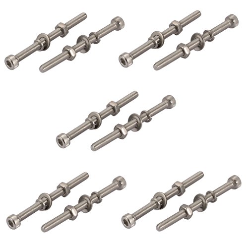 Sourcingmap 10pcs M4x50mm 304 Stainless Steel Knurled Hex Socket Head Bolts Nuts w Washers, Silver Tone