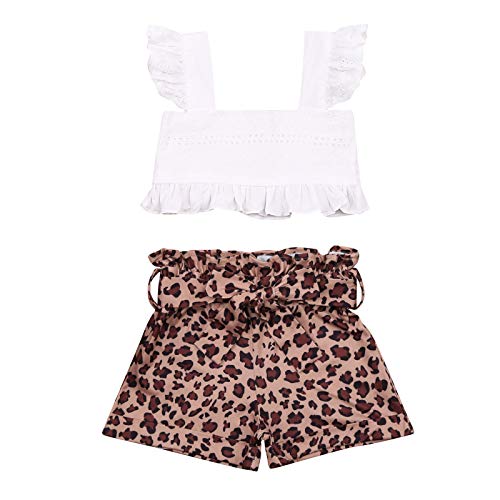 Fashion Toddler Baby Girl Clothes Ruffle T-Shirt Top and Jeans Short Sets Kids Girl 2pcs Outfits (Leopard, 4-5 T)