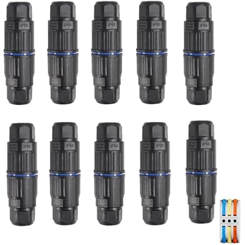 MELIFE 10PCS IP68 Waterproof Electrical Cable Connector, Outdoor 3 Way Junction Box, Waterproof Wire Connectors with Replaceable Lever Wire Connectors for AWG 28-12, Quick Screwless Installation Cover