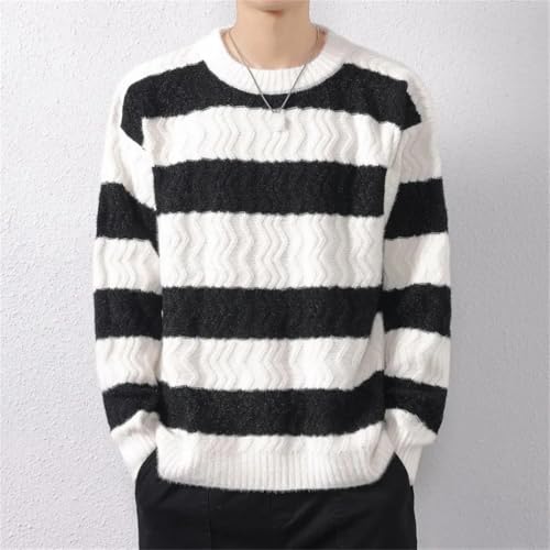 Men's Winter Striped Knit O-Neck Sweater Loose Fit Fashion Streetwear Style Warm Knitted Pullover Top3