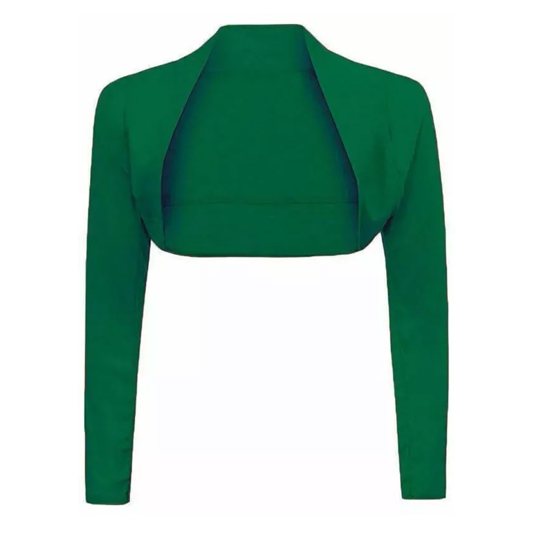 FAIRY TRENDZ LTD Womens Bolero Shrug - Long Sleeves Open Front Cropped Cardigan Blazer Bottle Green